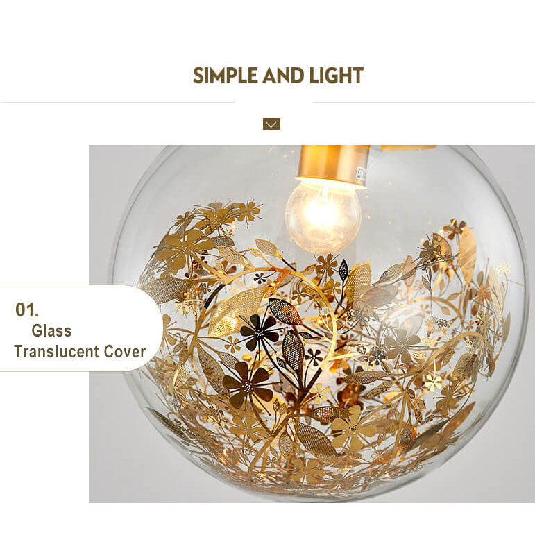 Glass Ball 1-Light Globe Golden Hay Pattern Pendant Light