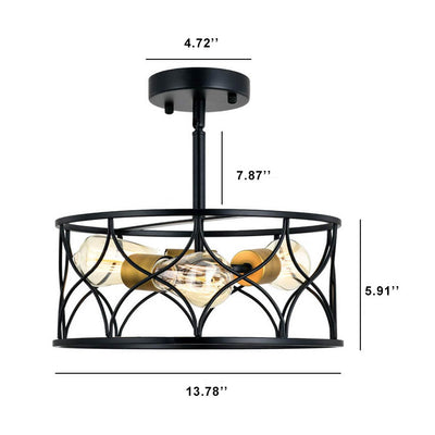 Retro Wrought Iron 3-Light Drum Chandelier