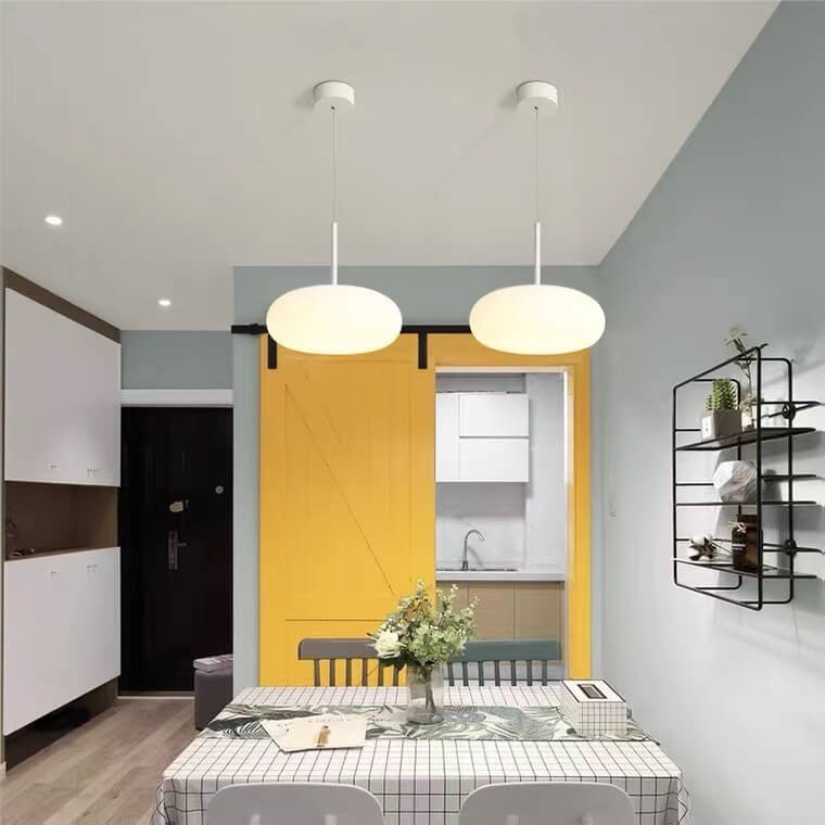 Moderne minimalistische Kunststoff weiße 1-Licht Trommel LED Pendelleuchte 