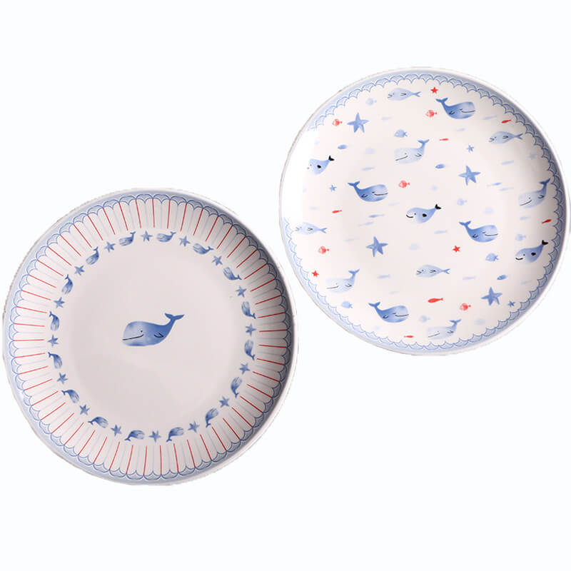 Whales Ocean Blue Porcelain Dinner Plate