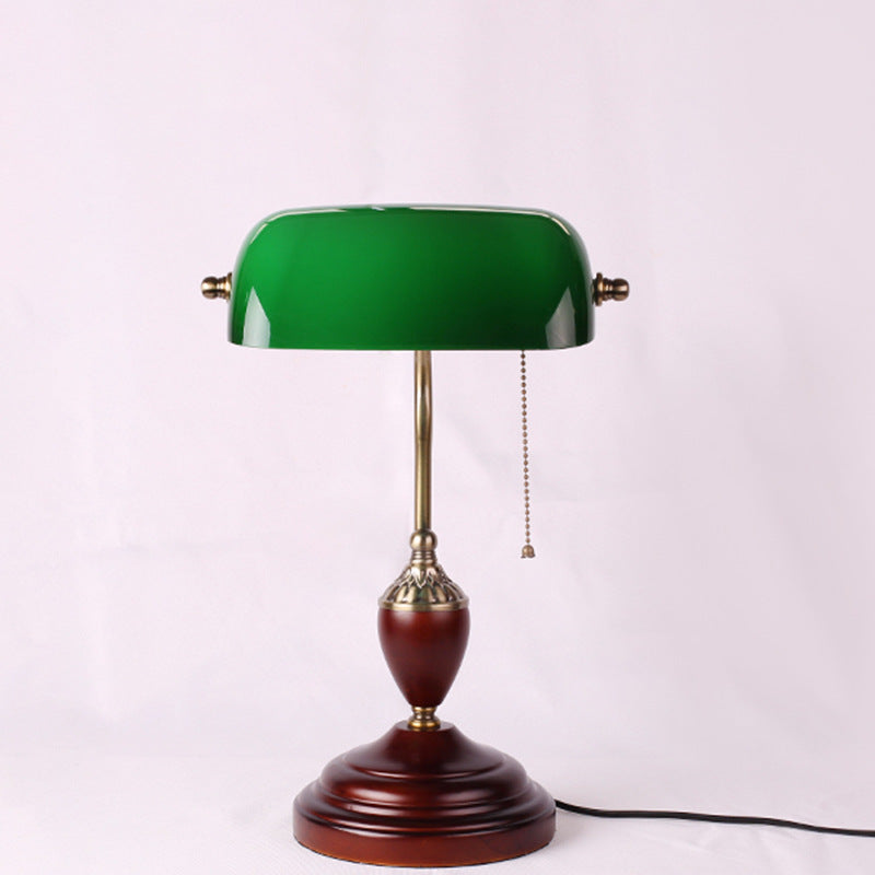 Vintage Solid Wood Glass Bank Zipper 1-Light Table Lamp