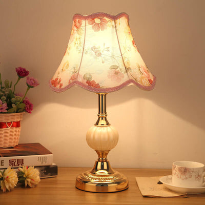 Nordic Vintage Floral Glass Fabric 1-Light Table Lamp