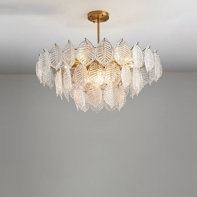 Traditioneller französischer Provinzrahmen mit Goldfinish, Blättermuster-Glasscheibe, 5/7/9/15-Licht-Kronleuchter für das Wohnzimmer 