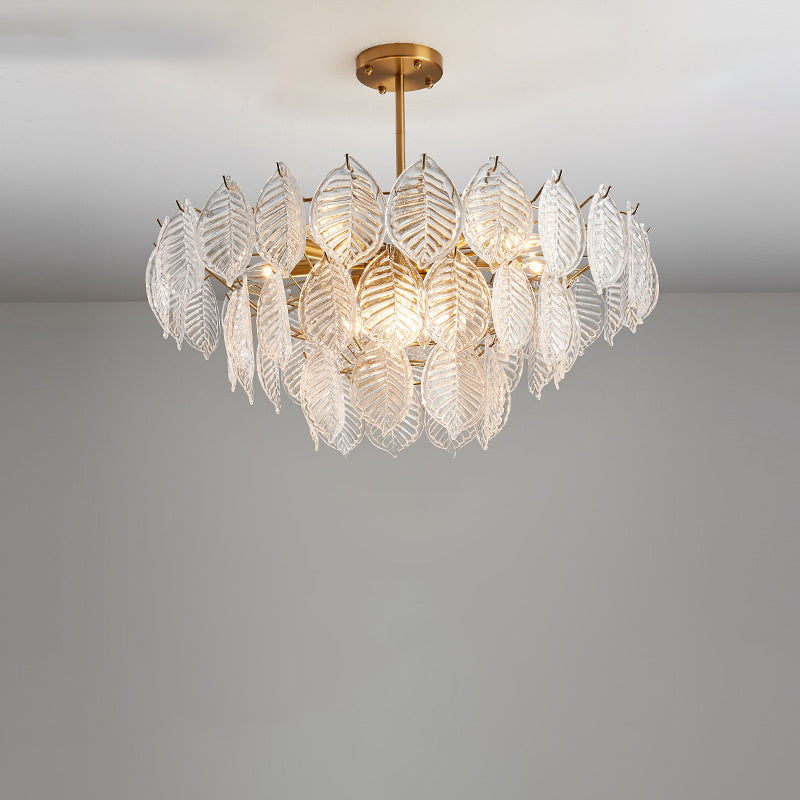Traditioneller französischer Provinzrahmen mit Goldfinish, Blättermuster-Glasscheibe, 5/7/9/15-Licht-Kronleuchter für das Wohnzimmer 