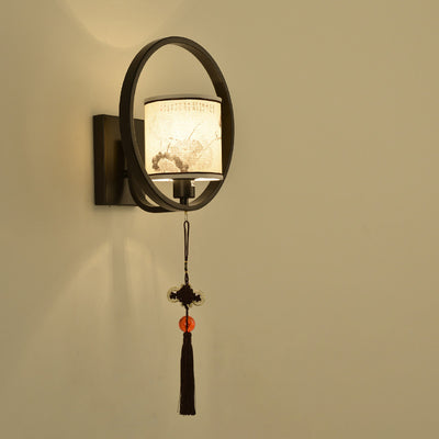 Modern Chinese Fabric Circle Locket 1- Light Wall Sconce Lamp