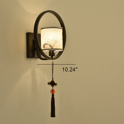 Modern Chinese Fabric Circle Locket 1- Light Wall Sconce Lamp