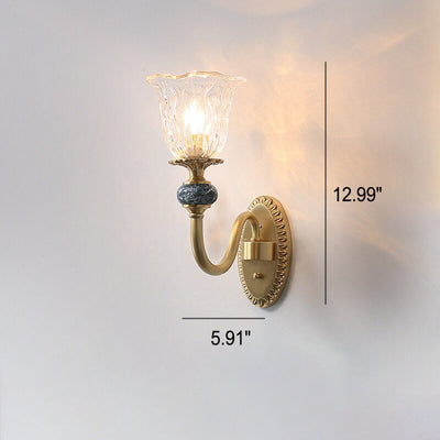 European Luxury Floral Glas Messing gebogener Arm 1/2 Licht Wandleuchte Lampe 