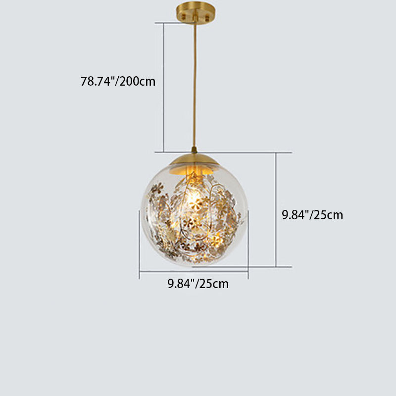 Zeitgenössische Einfachheit Glas Ball Shade Messing 1-Licht Pendelleuchte für Wohnzimmer 