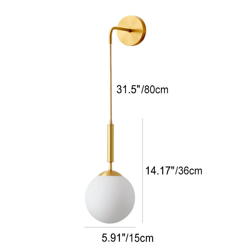 Nordic Minimalist Round Ball Copper Glass 1-Light Wall Sconce Lamp