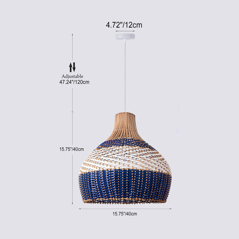 Contemporary Boho Round Rattan 1-Light Pendant Light For Living Room
