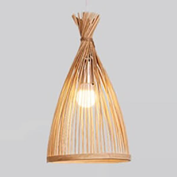 Suspension Luminaire Style Japonais Vintage Tressage de Rotin Conique 1 Lumière 