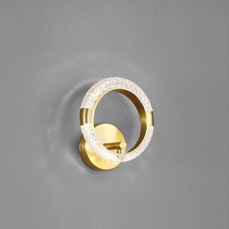 Contemporary Luxury Golden Finish Ring Crystal Embellishment LED Wall Sconce Lamp For Bedroom