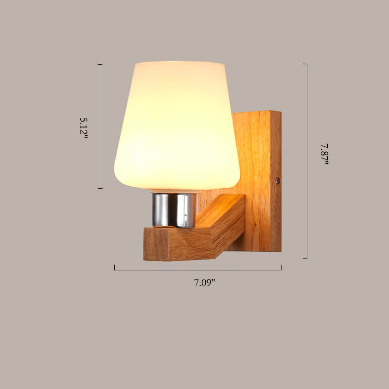 Nordic Minimalist Glass Wood 1-Light Wall Sconce Lamp