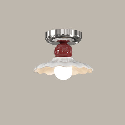 Lustre de plafond semi-encastré moderne en céramique avec dentelle ronde crème à 1 lumière 