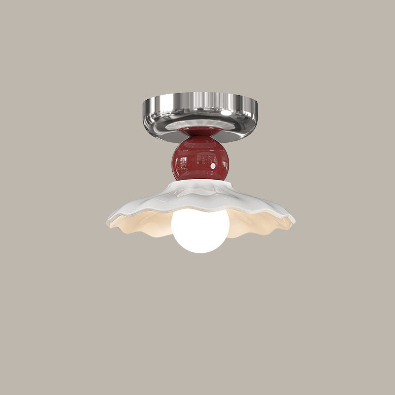Lustre de plafond semi-encastré moderne en céramique avec dentelle ronde crème à 1 lumière 