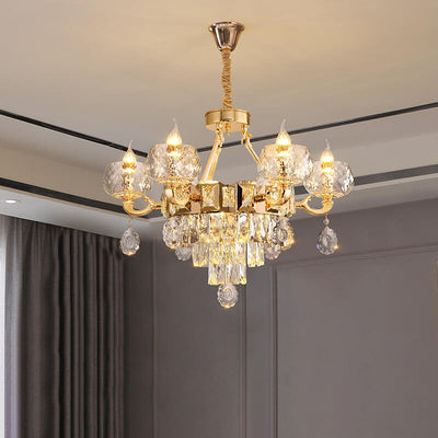 Modern Luxury Round Candelabra Zinc Alloy Crystal 9/11/14/19 Light Chandelier