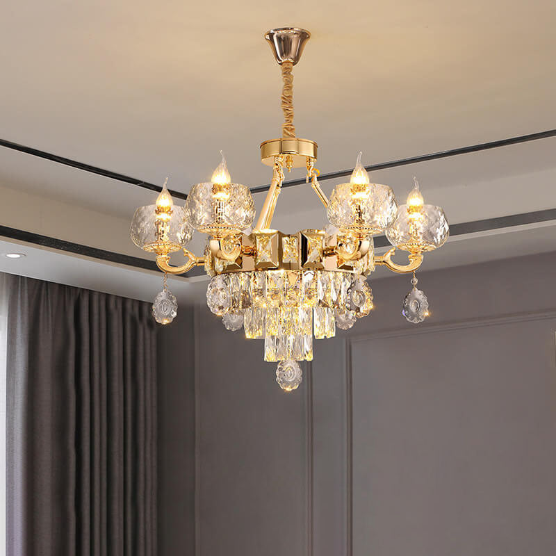 Modern Luxury Round Candelabra Zinc Alloy Crystal 9/11/14/19 Light Chandelier