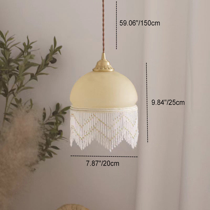 Traditionelle Vintage-Pendelleuchte mit runder Quaste aus Messing und Glas, 1 Licht, für Wohnzimmer 