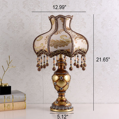 European Vintage Fabric Tassel Bead Resin 1-Light Table Lamp