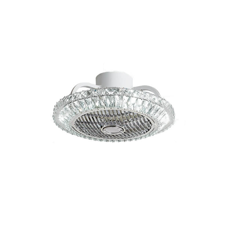 Nordic Simple Crystal Round Frame Design LED Flush Mount Ceiling Fan Light