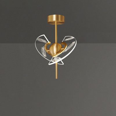 Modern Creative Acrylic Feather Brass LED Semi-Flush Mount Ceiling Light