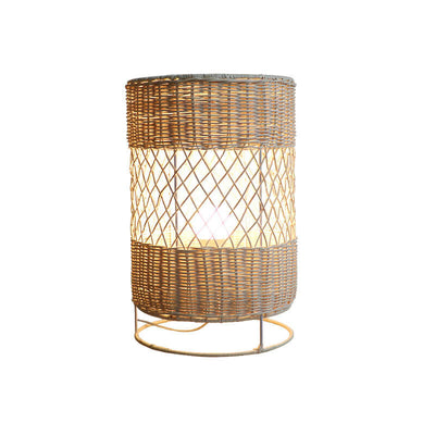 Minimalist Rattan Weaving Round Column 1/2 Light Standing Floor Lamp