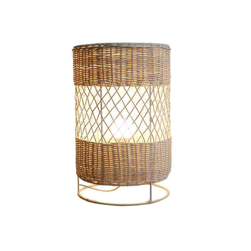 Minimalist Rattan Weaving Round Column 1/2 Light Standing Floor Lamp