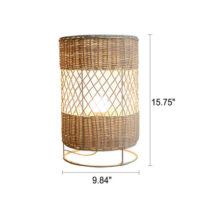 Minimalist Rattan Weaving Round Column 1/2 Light Standing Floor Lamp