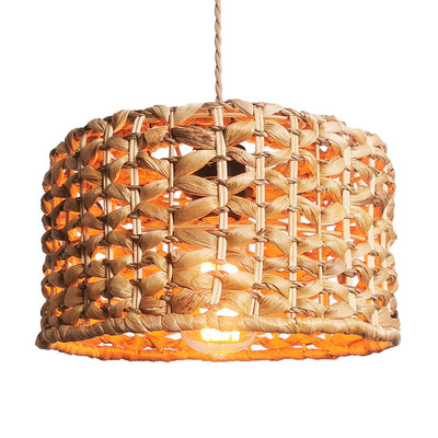 Modern Chinese Rattan Straw Rope Woven Drum 1-Light Pendant