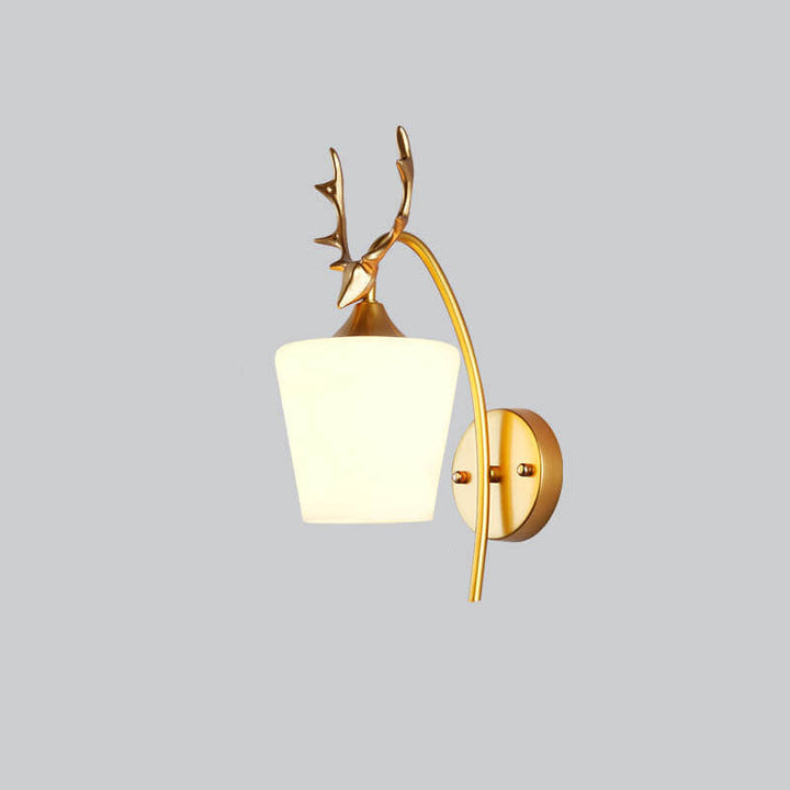 Nordische kreative Wandleuchte mit Geweih-Design, Glasschirm in Kegelform, 1-flammig, für das Wohnzimmer 