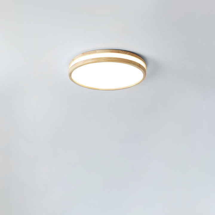 Plafonnier encastré à LED mince en bois rond simple japonais 