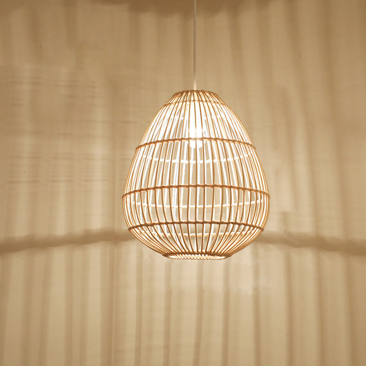 Zeitgenössische Boho Rattan Webkäfig 1-Licht Pendelleuchte für Esszimmer 