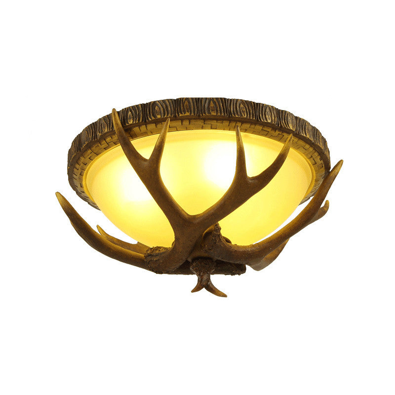 Traditionelle runde Vintage-Deckenleuchte mit Geweih-Optik aus Metall, Kunstharz und Glas mit 2/3/5 Flammen für Wohnzimmer &amp; Schlafzimmer 