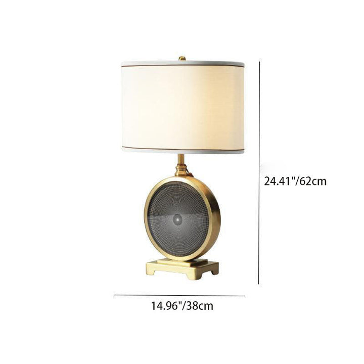 Moderner Übergangsstil Stoffschirm Eisenrunder Sockel 1-Licht Tischlampe für Schlafzimmer 