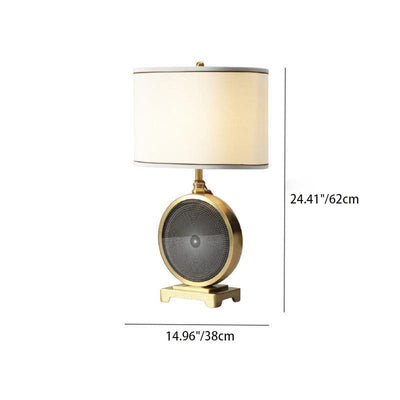 Modern Transitional Fabric Shade Iron Round Base 1-Light Table Lamp For Bedroom