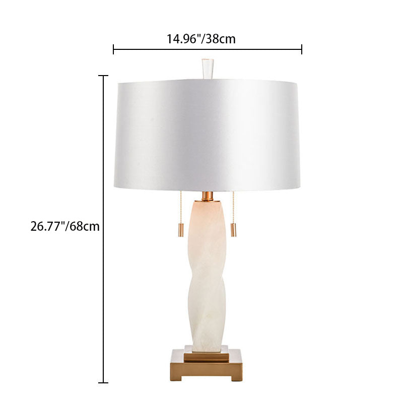 Modern Luxury Cylinder Round Metal Marble Fabric 1-Light Table Lamp For Bedroom