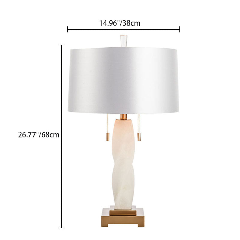 Moderne Luxus Zylinder Runde Metall Marmor Stoff 1-Licht Tischlampe für Schlafzimmer 
