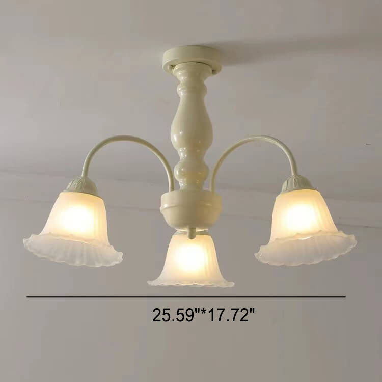 French Cream Glass Flower Shade 3/5/6/8 Light Semi- Flush Mount Ceiling Light