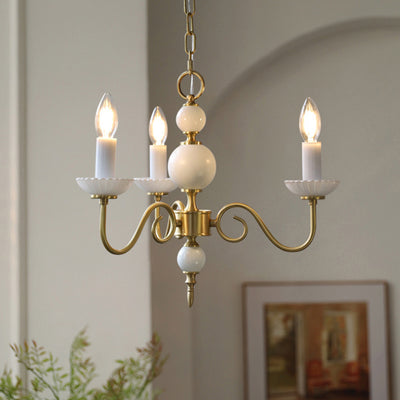 European Light Luxury 3/5-Light All Brass Glass Chandelier