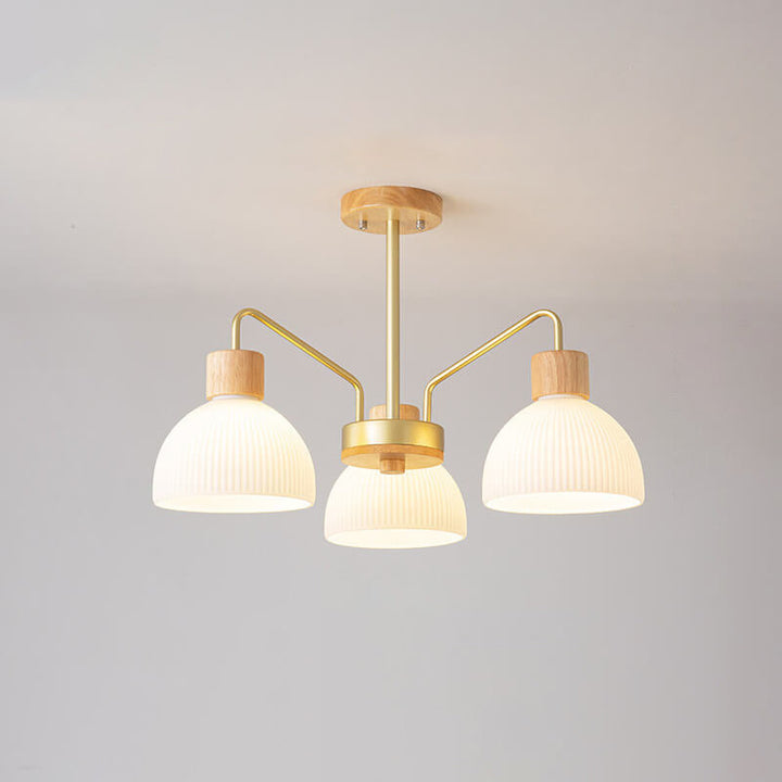 Nordic Vintage Holzglas-Kuppelschirm 3/5 Licht Kronleuchter 