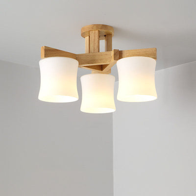 Nordic Simple Log Glass Cylinder Shade 3/5/8 Light Semi-Flush Mount Ceiling Light