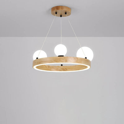 Nordic Minimalist Wood Circle Glass Ball 3/4 Light Chandelier