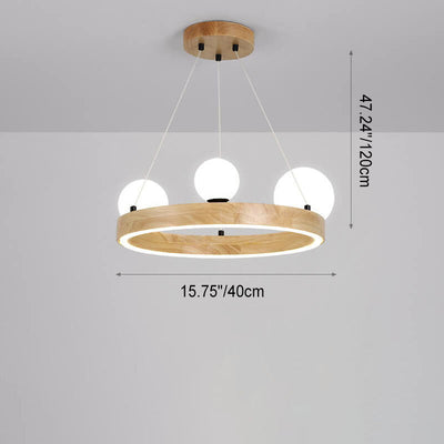 Nordic Minimalist Wood Circle Glass Ball 3/4 Light Chandelier