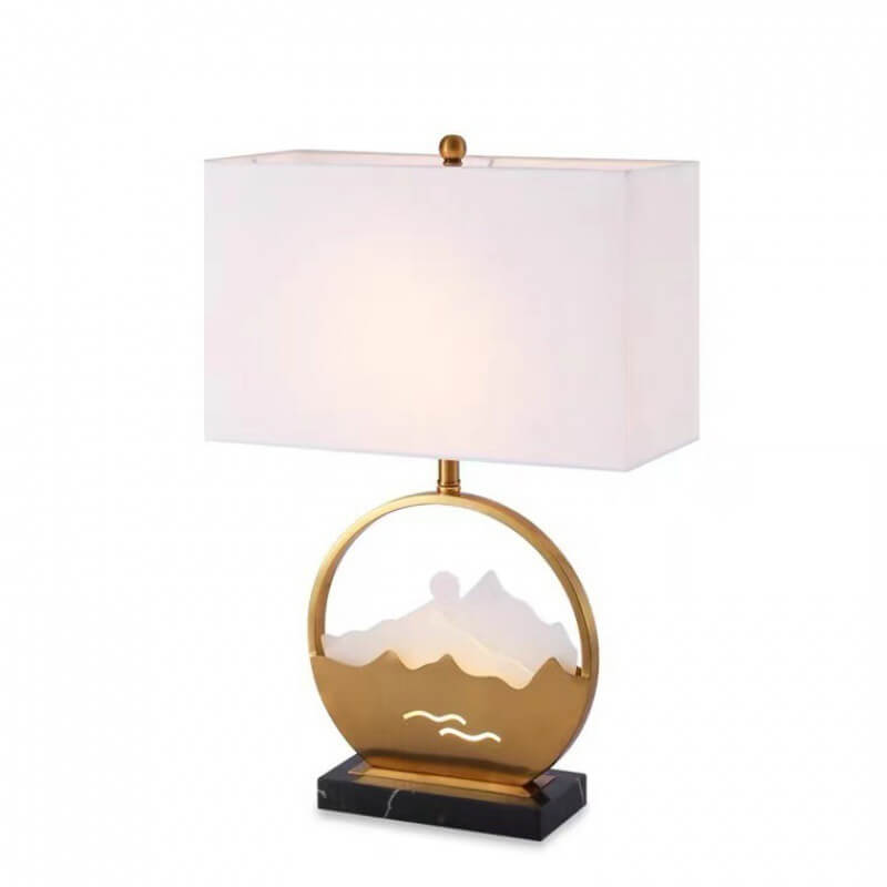 Chinese Modern Rectangular Round Metal Fabric 1-Light Table Lamp