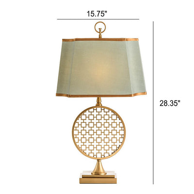 Modern Chinese Fabric Circle Base 1-Light Table Lamp