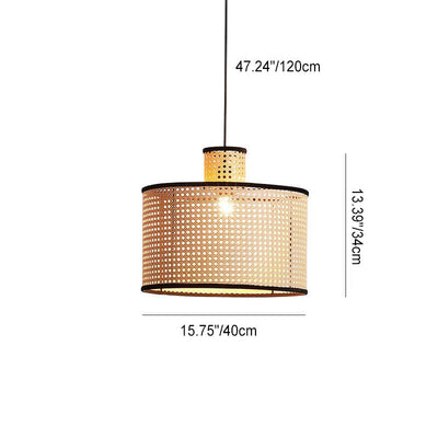 Japanese Minimalist Round Plum PVC Rattan 1-Light Pendant Light