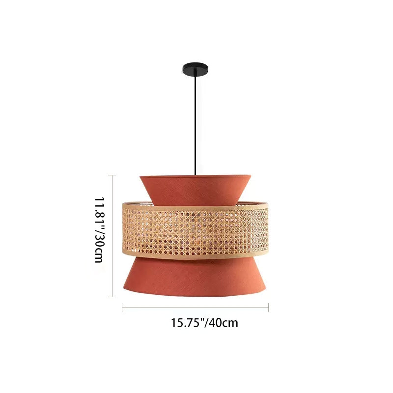Suspension lumineuse 1 lumière en rotin rond traditionnel japonais pour salon 