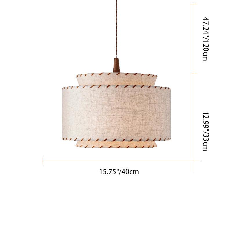 Contemporary Boho Double Cylinder Fabric Shade 1-Light Pendant Light For Living Room