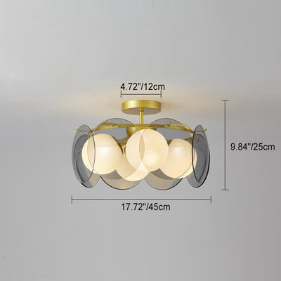 Plafonnier semi-encastré moderne à 4/6 lumières avec cadre doré, finition dorée, pour salon 