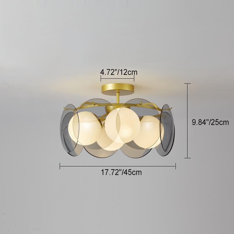 Plafonnier semi-encastré moderne à 4/6 lumières avec cadre doré, finition dorée, pour salon 